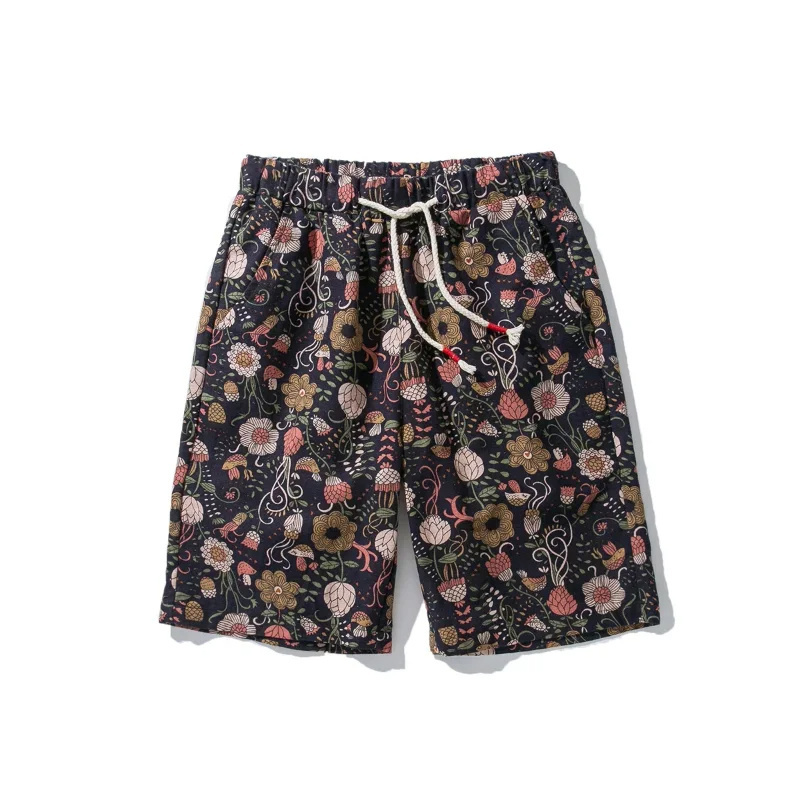 Fashion Hawaii Style Graphic Print Knee Length Short Pants Summer Beach Elastic Waist Shorts