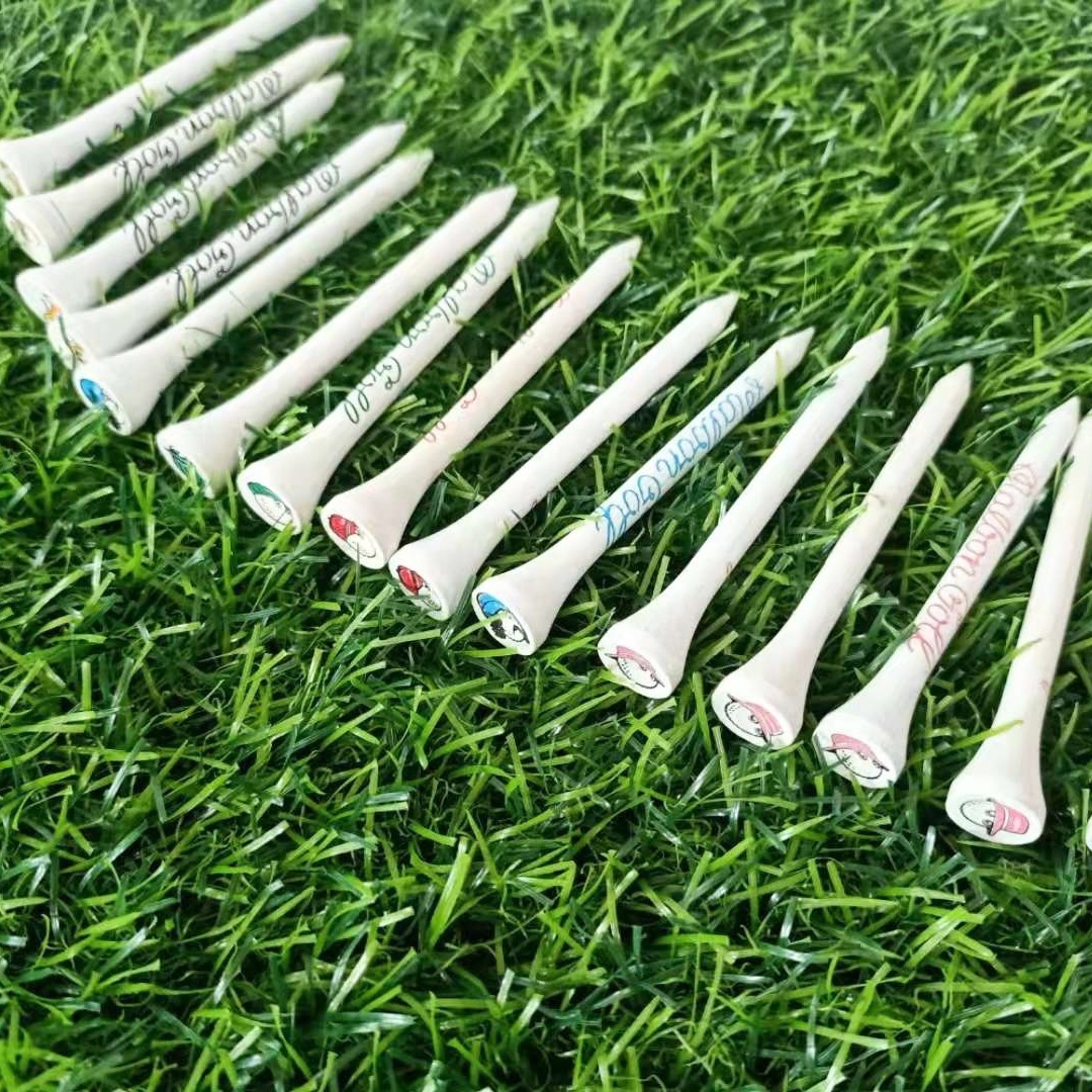 Golf accessories eco friendly logo printed unique custom 70mm wooden golf tees white