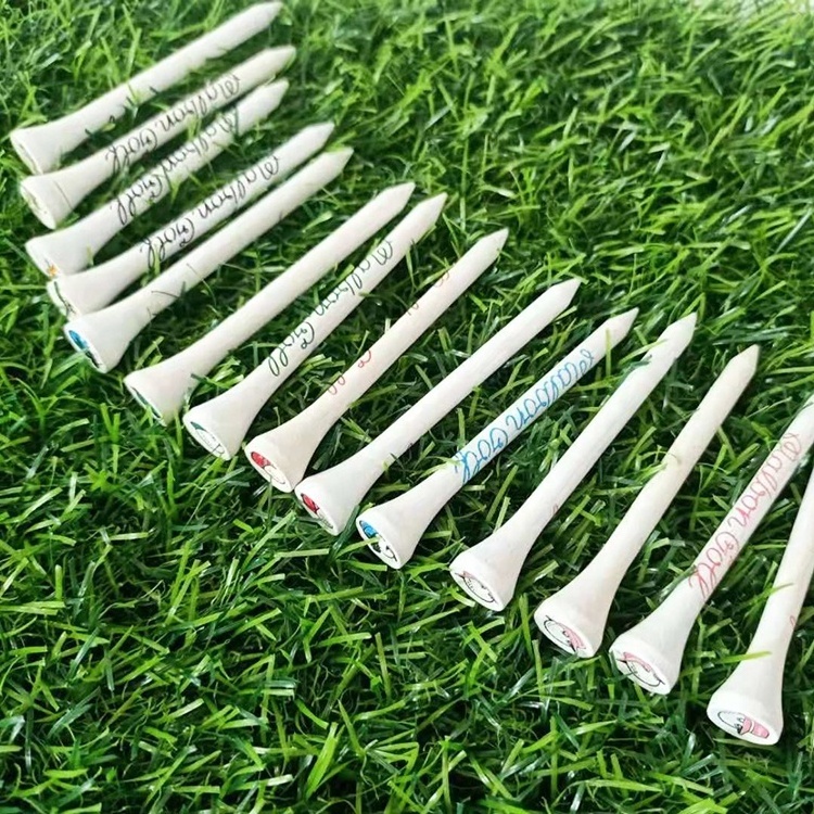 Golf accessories eco friendly logo printed unique custom 70mm wooden golf tees white