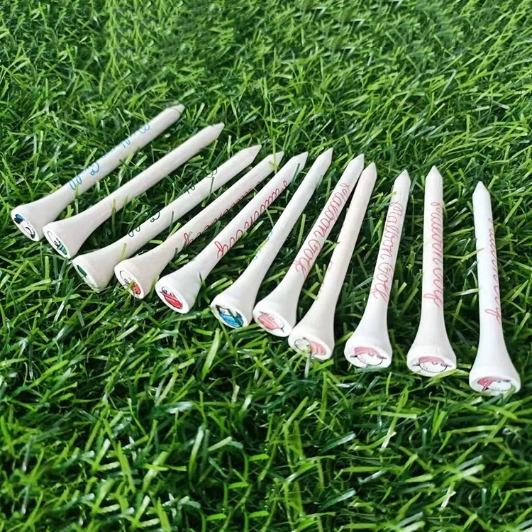 Golf accessories eco friendly logo printed unique custom 70mm wooden golf tees white