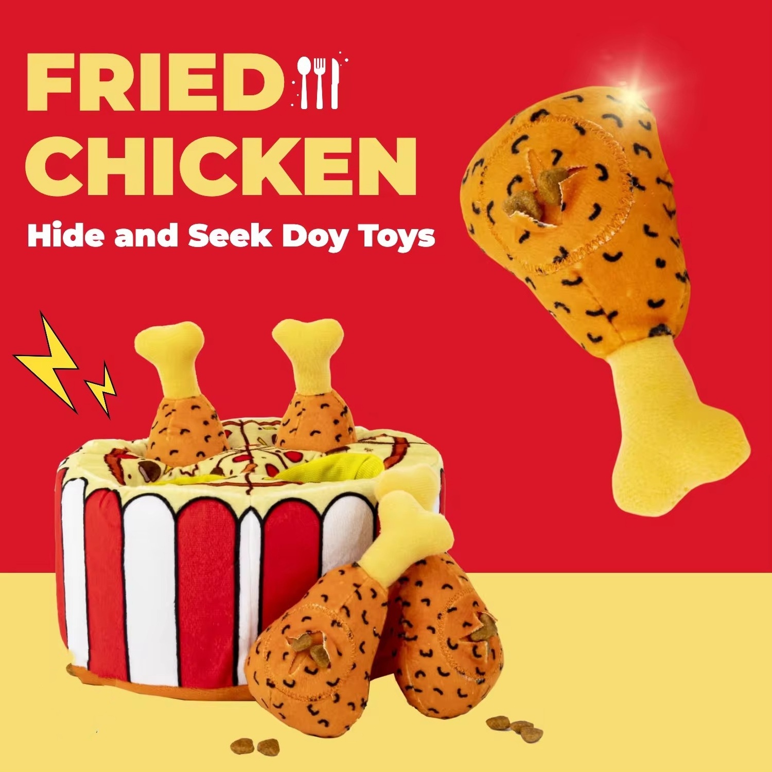 Puzzle Squeaky Hide and Seek Dog Toy Feed Treats Fried Chicken Leg Pizza Snuffle Dog Plush Toys for Dogs In Stock