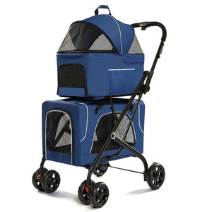 Double Layer 3 in 1 Foldable Pet Stroller for Dogs and Cats Carriers for Travel