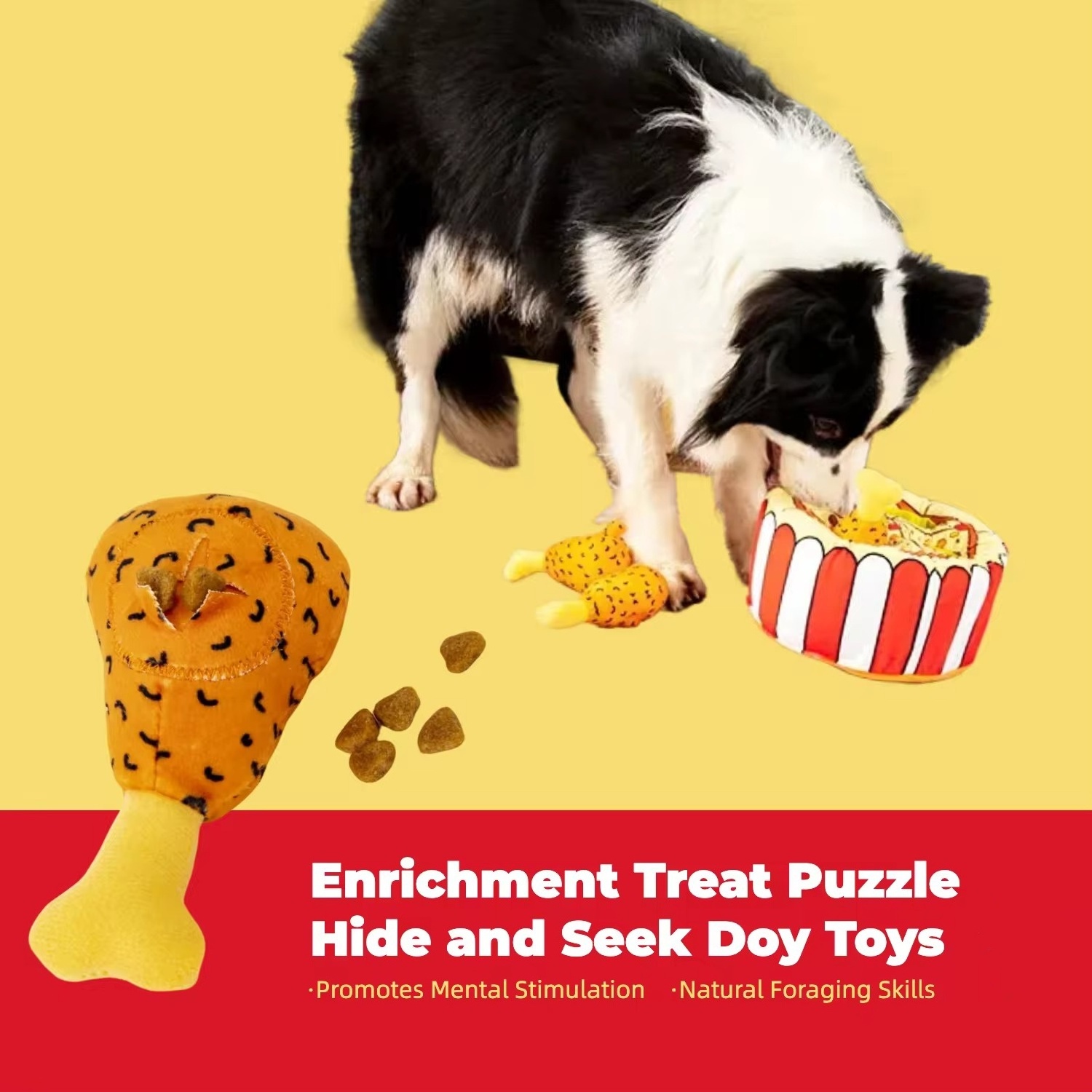 Puzzle Squeaky Hide and Seek Dog Toy Feed Treats Fried Chicken Leg Pizza Snuffle Dog Plush Toys for Dogs In Stock