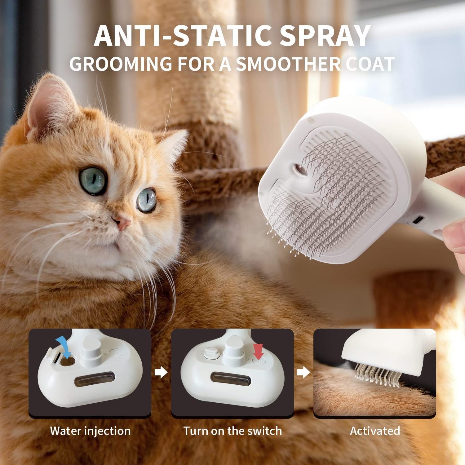 Pet Spray Grooming Brush Self Cleaning Dog Brush Steamy Cat Brush for Shedding Removal Static Flying Hair Pet Hair Cleaning Comb