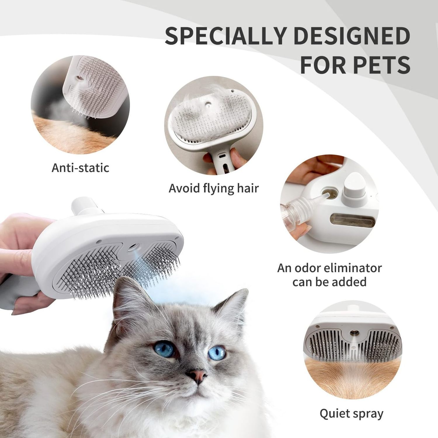 Pet Spray Grooming Brush Self Cleaning Dog Brush Steamy Cat Brush for Shedding Removal Static Flying Hair Pet Hair Cleaning Comb