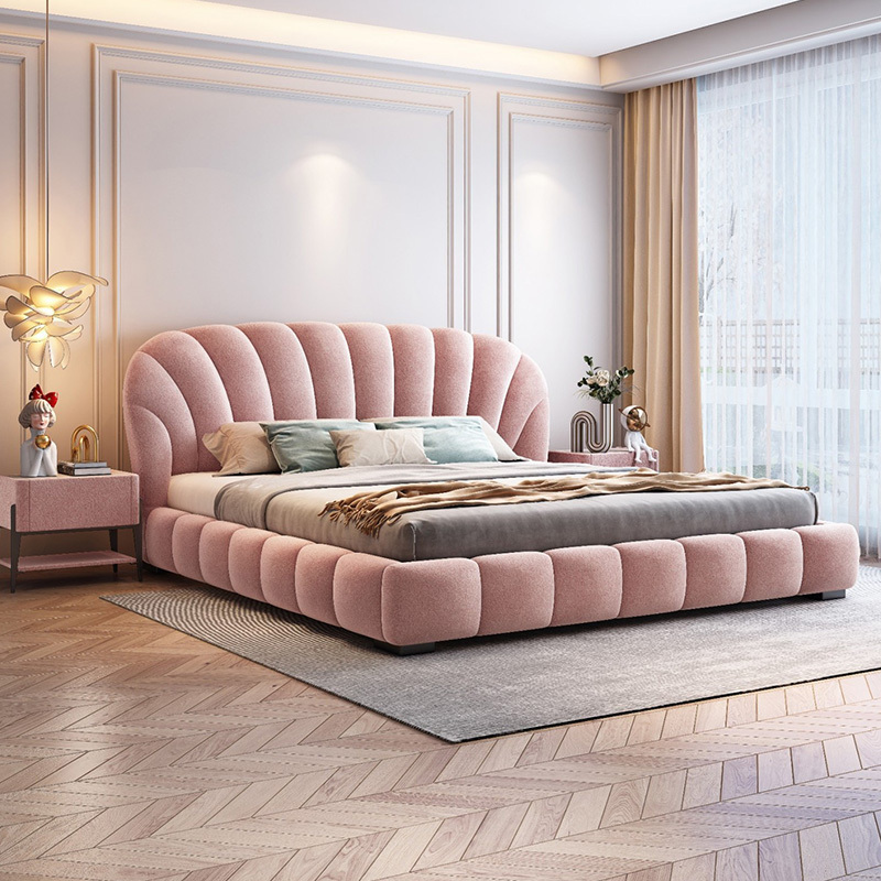 French net red shell bed light luxury bedroom double queen and king bed girl pink sweet soft fabric bed