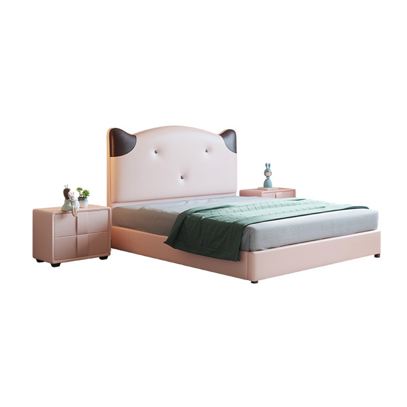 Children bed girl princess bed girl pink dream modern simple solid wood with soft bag cat cartoon bed