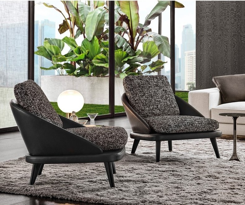 Italian minimalism luxury black leather cloth accent chair modern arm sofa chair living room leisure chair