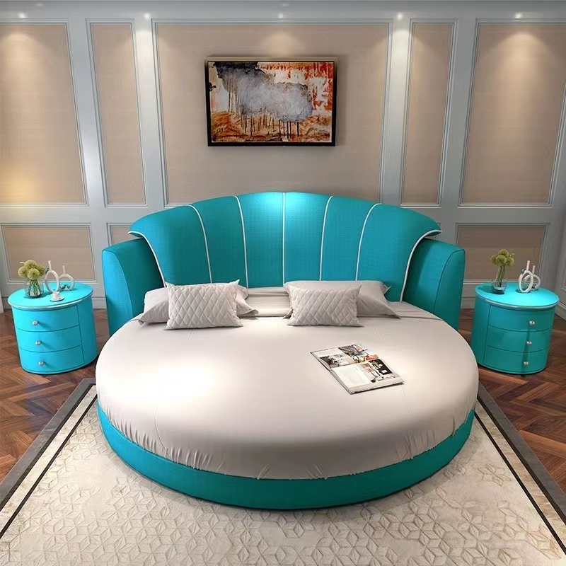 Round bed quite popular modern comfortable large round bed with storage multifunctional bed with leather and soild wood