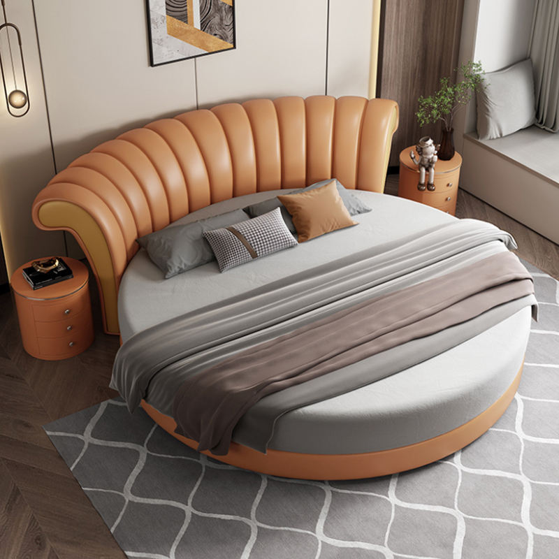 Big queen size bed frame high quality round bed Italian kingkong leather luxury double bed