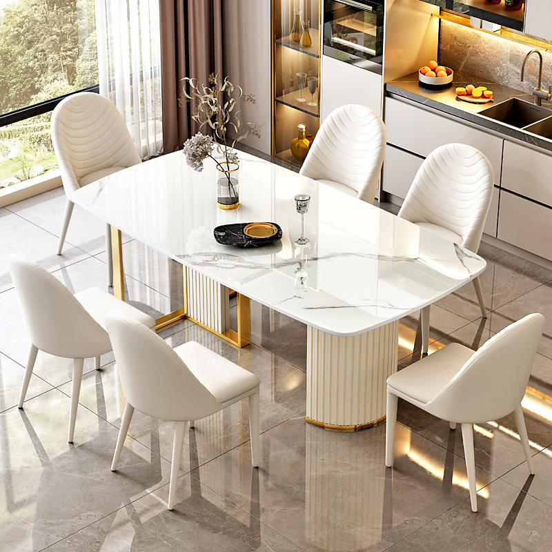 High quality modern 6 chairs white dinning table and chair set sintered stone furniture kitchen dinning table