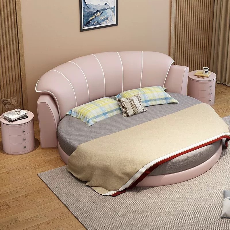 Round bed quite popular modern comfortable large round bed with storage multifunctional bed with leather and soild wood