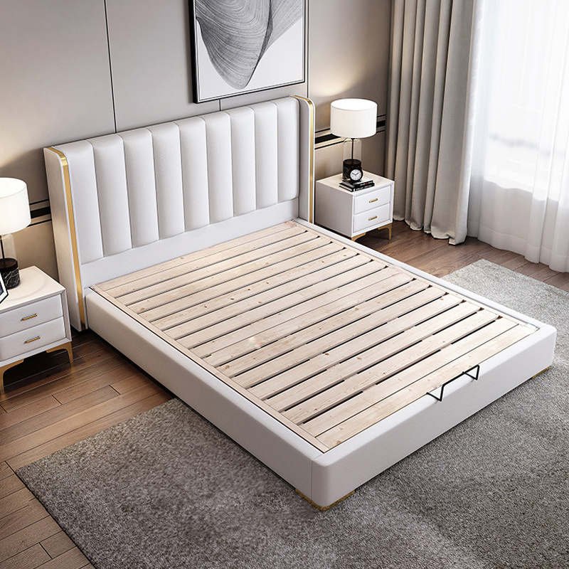 Light luxury soft bed frame king size microfiber leather minimalist master bedroom beds upholstered full size bed frame