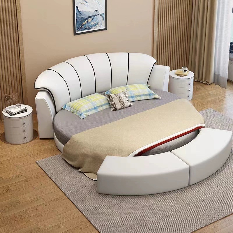 Round bed quite popular modern comfortable large round bed with storage multifunctional bed with leather and soild wood