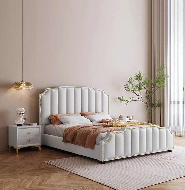 Italian light luxury cream leather bed bedroom modern 1.8m double bed with storage fashion soft up-holstered beds frame