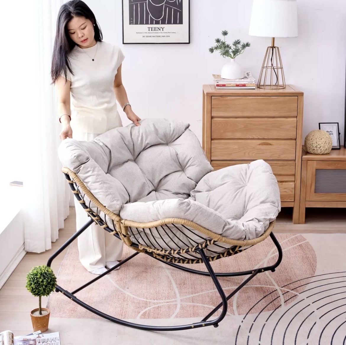 Wholesale Modern Relax Single Sofa Chair Indoor Outdoor Rocking Lounger Garden Recliner Rattan Rocking Chair for Adults