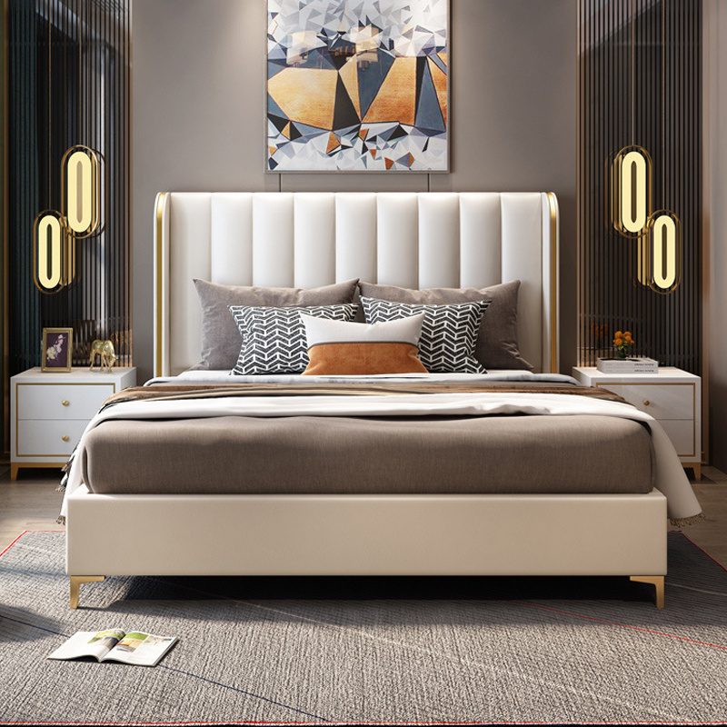 Light luxury soft bed frame king size microfiber leather minimalist master bedroom beds upholstered full size bed frame