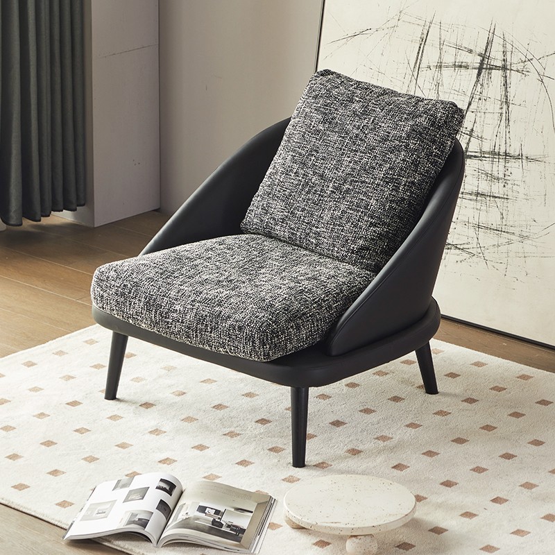 Italian minimalism luxury black leather cloth accent chair modern arm sofa chair living room leisure chair