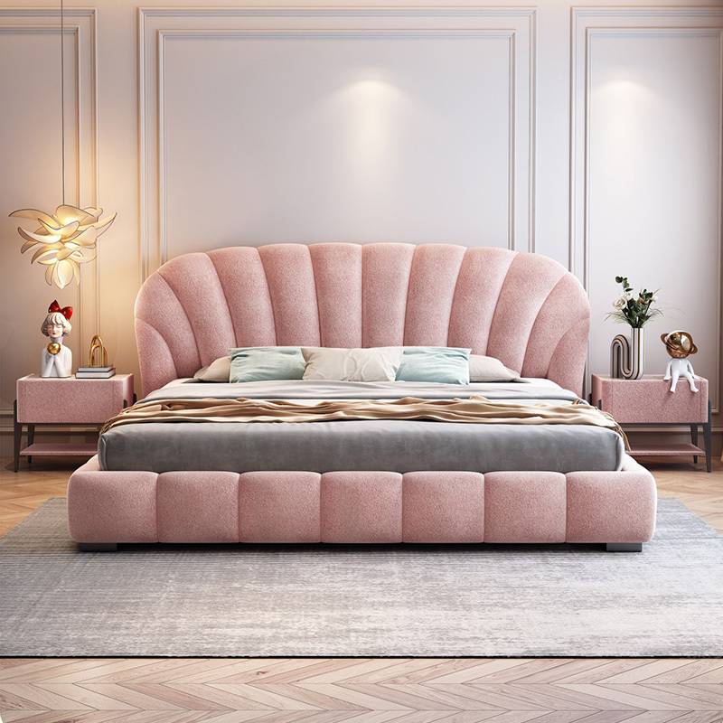 French net red shell bed light luxury bedroom double queen and king bed girl pink sweet soft fabric bed