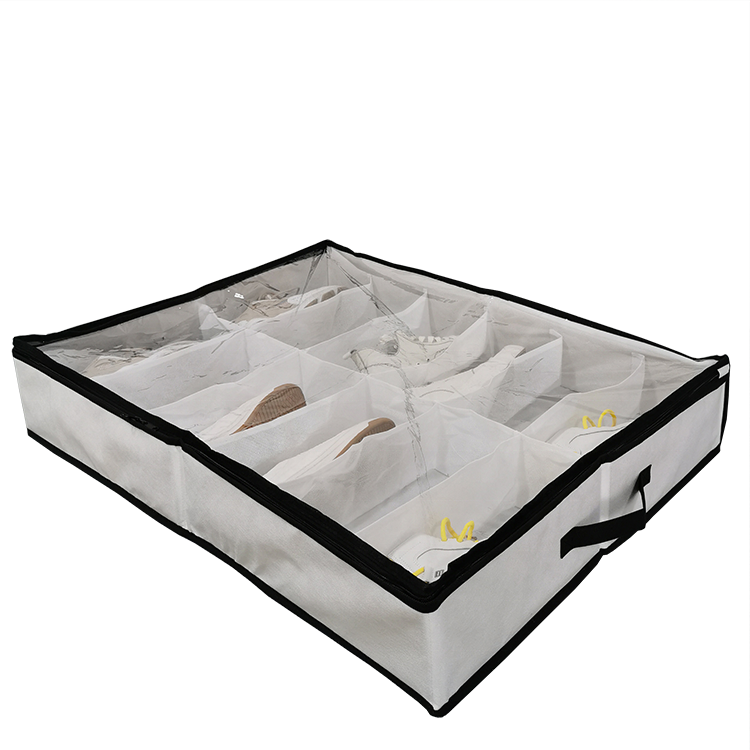 Under the bed shoe organizer fits 16 pairs 12 pairs 4 pairs  storage shoe organizing box with zippered PVC clear window