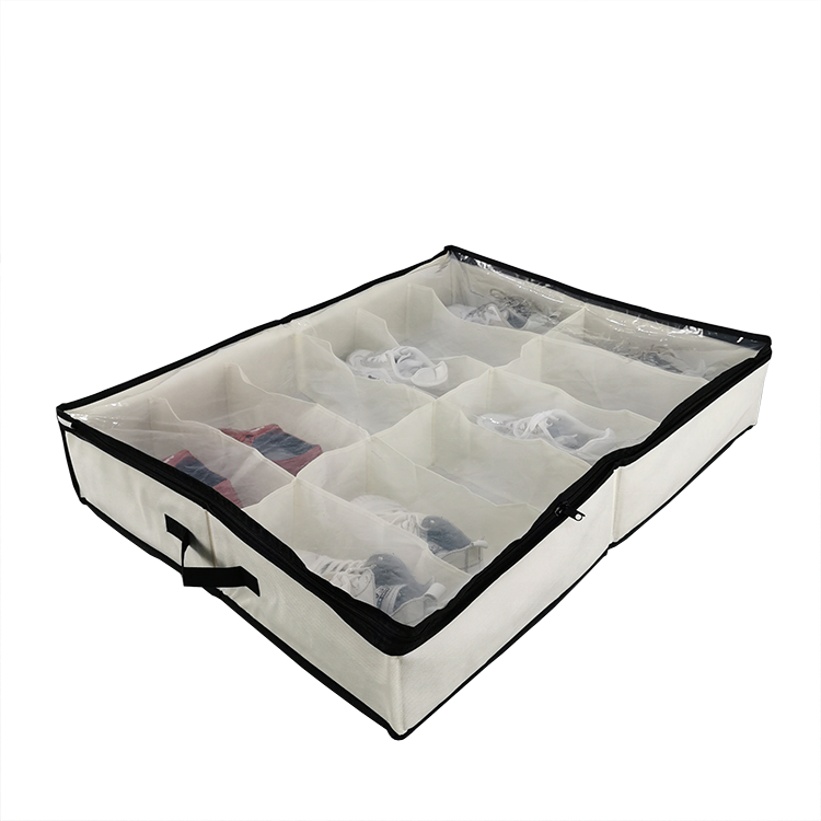 Under the bed shoe organizer fits 16 pairs 12 pairs 4 pairs  storage shoe organizing box with zippered PVC clear window