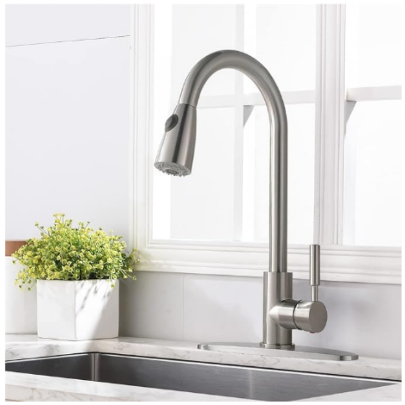 Modern  Handle Pull Down Sprayer Brushed Nickel Kitchen Faucet Pull Out Hose Stainless Steel Kitchen Sink Faucet Swivel Spout