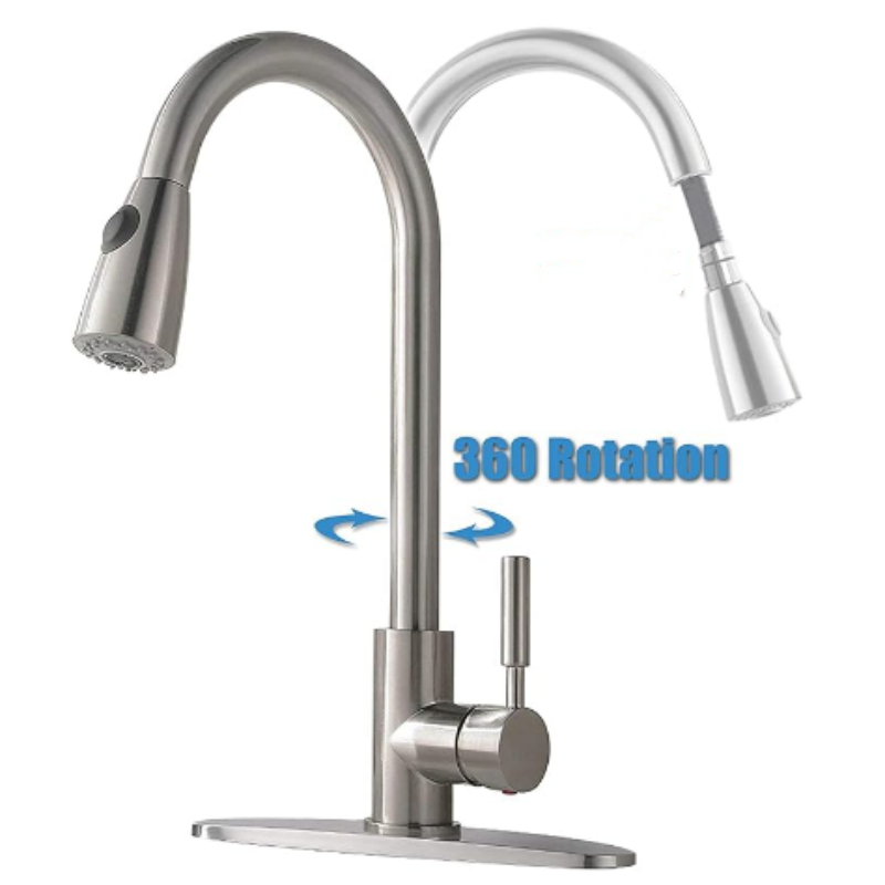 Modern  Handle Pull Down Sprayer Brushed Nickel Kitchen Faucet Pull Out Hose Stainless Steel Kitchen Sink Faucet Swivel Spout