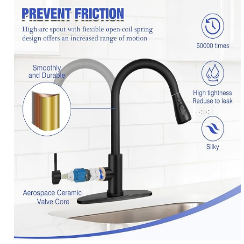 Kitchen Sink Faucet with Pull Down Spray  Stainless Steel Kitchen Faucet Pull Out Extension Utility Farmhouse