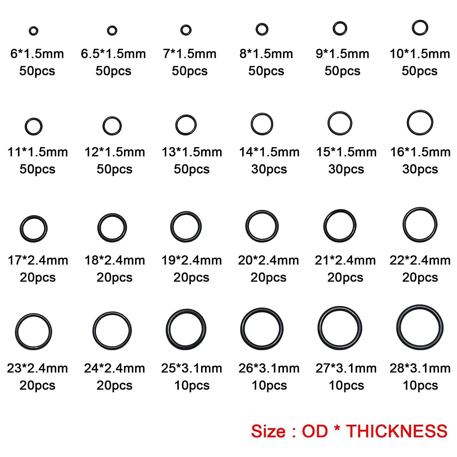 740pc Universal O Rings Assortment in 24 Sizes with 4pcs Tools Rubber O Rings Kit for Faucet Plumbing Automotive Repair