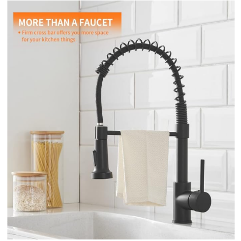 Black Kitchen Faucet with Pull Down Sprayer Stainless Steel Single Handle Pull Out Spring Sink Faucets Dual Function