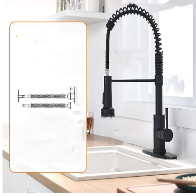 Black Kitchen Faucet with Pull Down Sprayer Stainless Steel Single Handle Pull Out Spring Sink Faucets Dual Function