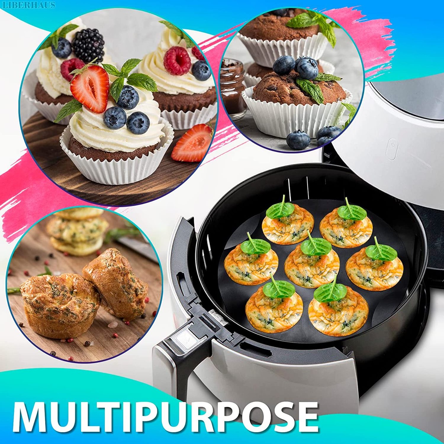 Silicone Muffin Pan Cupcake Tray for Baking Cupcake Mold Air Fryer Accessories Nonstick Pan Chocolate Mold Black Round