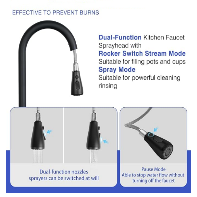 Kitchen Sink Faucet with Pull Down Spray  Stainless Steel Kitchen Faucet Pull Out Extension Utility Farmhouse