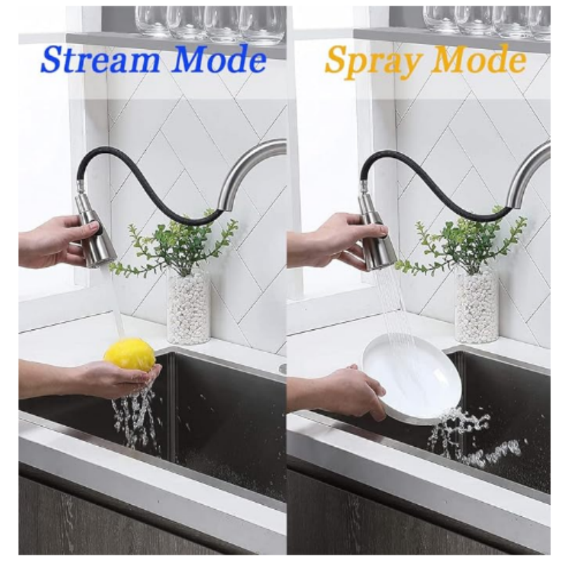 Modern  Handle Pull Down Sprayer Brushed Nickel Kitchen Faucet Pull Out Hose Stainless Steel Kitchen Sink Faucet Swivel Spout