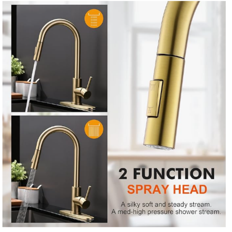 Kitchen Faucets with Pull-Down Sprayer Modern Kitchen Sink Faucet Stainless Steel Single Handle Kitchen Faucet with Deck Plate