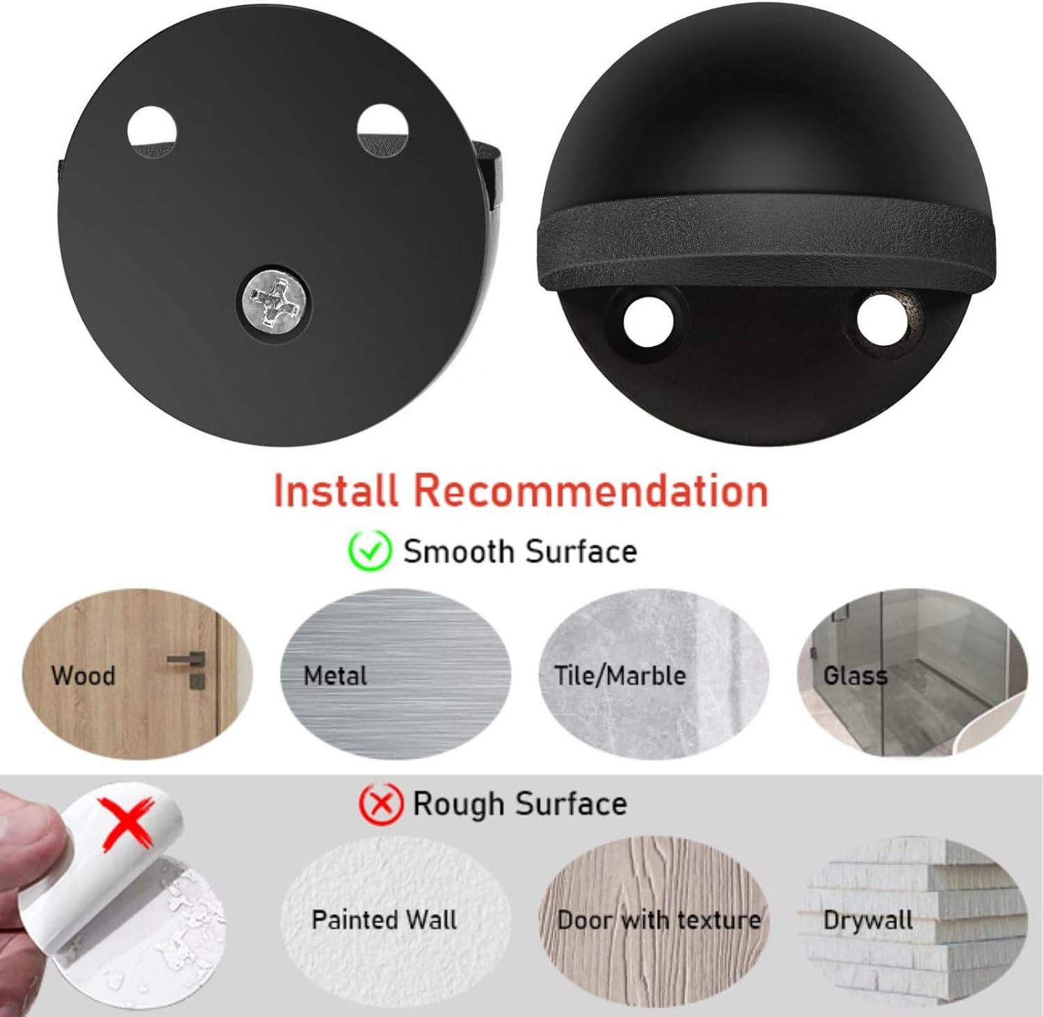 Door Stopper Floor Door Stop for Bottom of Door Black Rubber Bumper No Drilling Doorstop Wall Protector