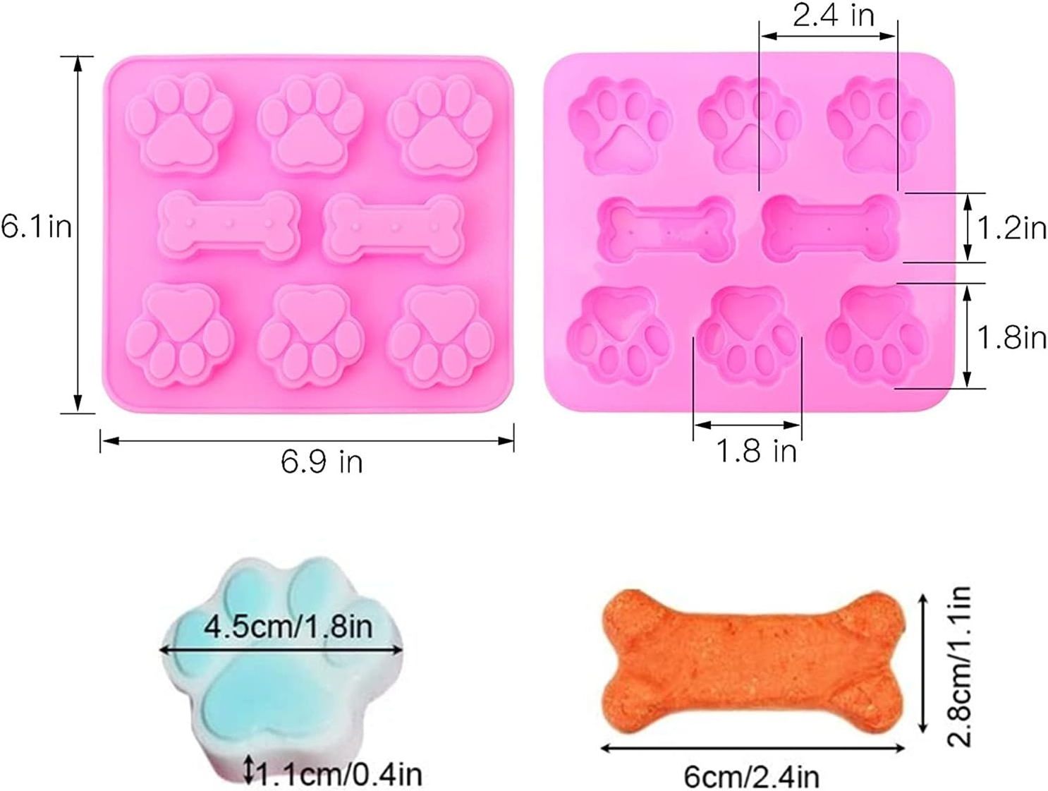 Silicone Molds Puppy Dog Paw and Dog Bone Silicone Dog Treat Molds for Baking Chocolate Candy Jelly Ice Cube