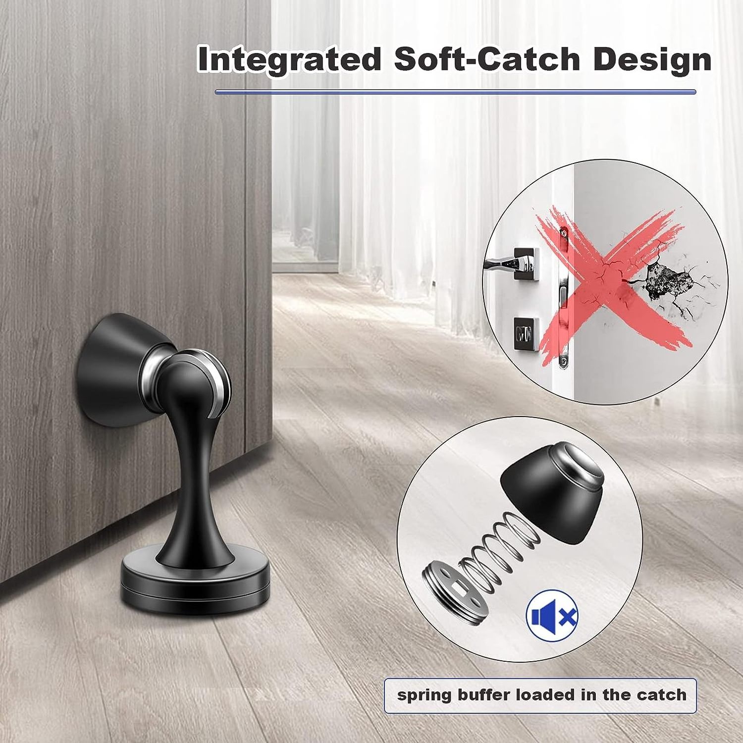 Magnetic Door Stops Brushed Satin Nickel Wall Floor Mounted Black  Stainless Steel Soft-Catch Catch Door Holder