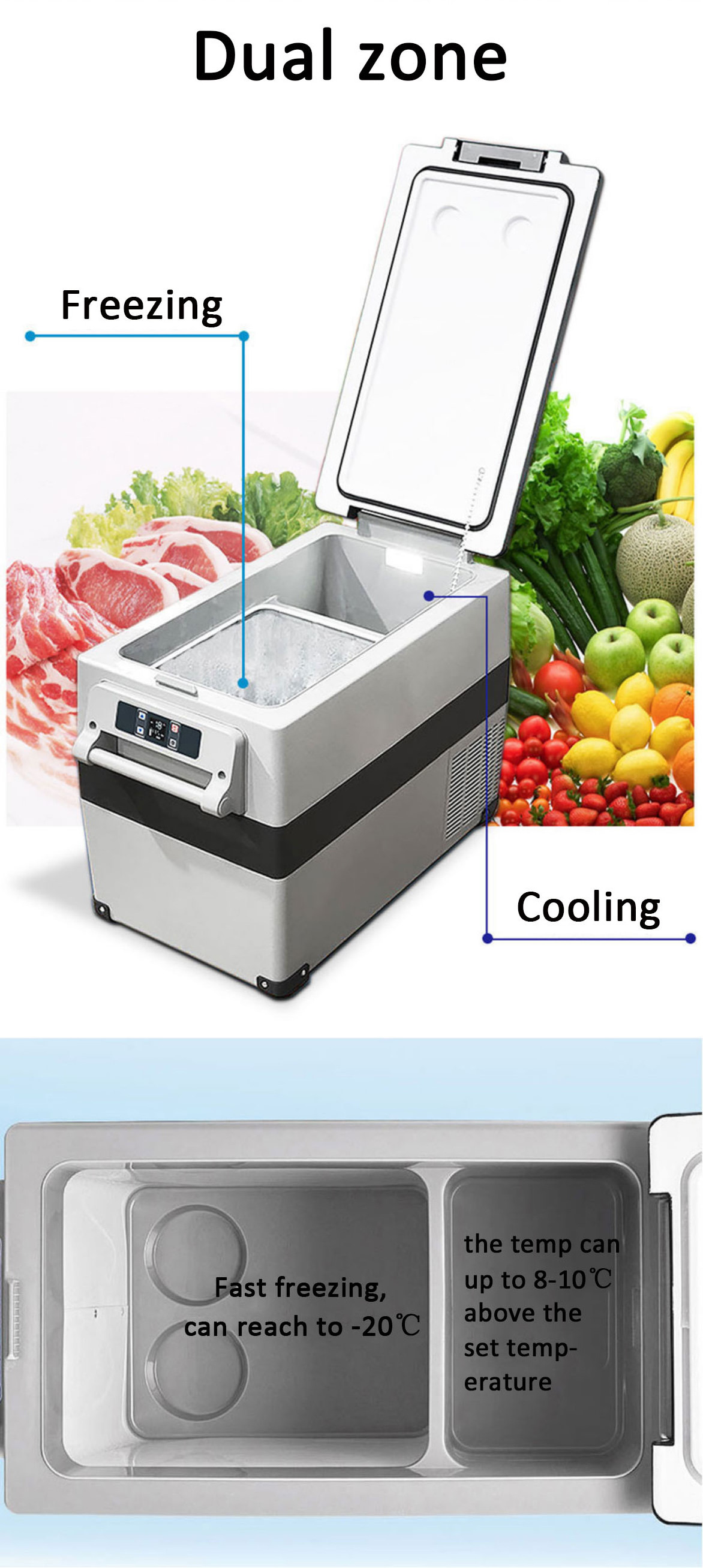 CF35  DC12V/24V Mini Portable Car Refrigerator DC Compressor Car Fridge Dual Zone Cooler Box For Camping