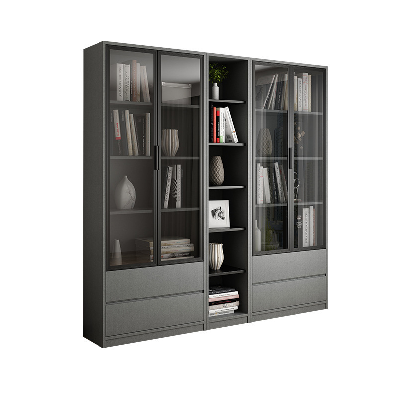 Wooden Bookcase with Glass Doors Glass File Cabinet Modern Book Shelf