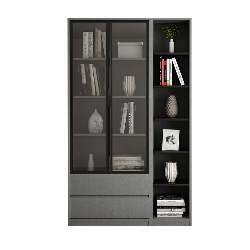 Wooden Bookcase with Glass Doors Glass File Cabinet Modern Book Shelf