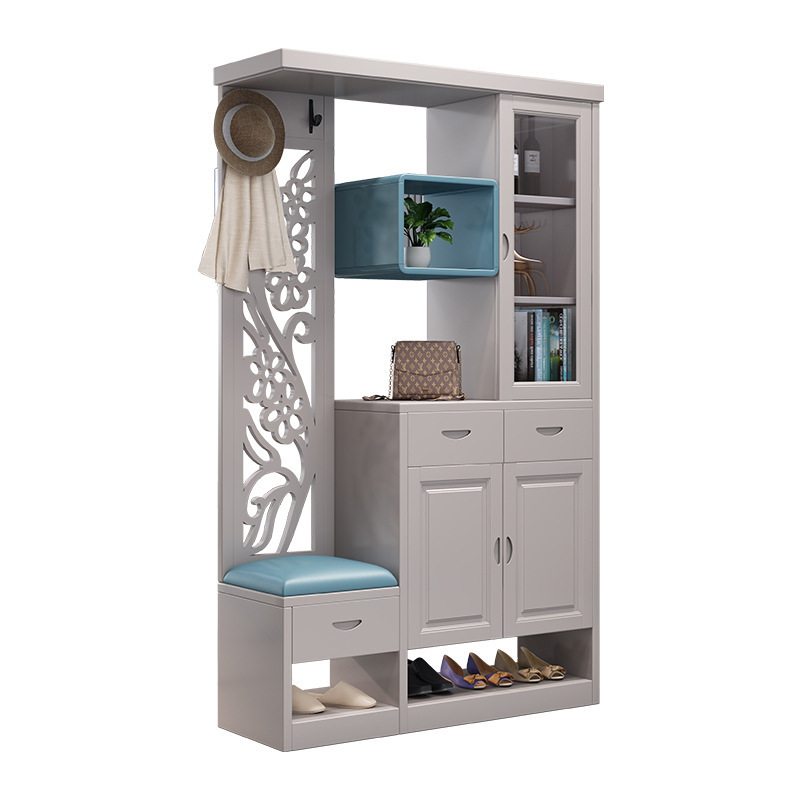 Hallway entrance cabinet solid wood coat cap shoe cabinet living room double door partition screens storage cabinet