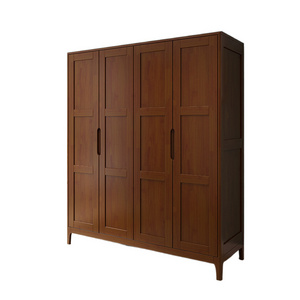 Custom Chinese style wardrobe Rubberwood 2/3/4 Door Wardrobe Simple Solid Wood Bedroom Storage Wardrobe