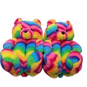 Adult Kids Lovely Animal Teddy Bears Slippers Parent-Child Bedroom Shoes Winter Warm Indoor Fuzzy Plush Home Slippers