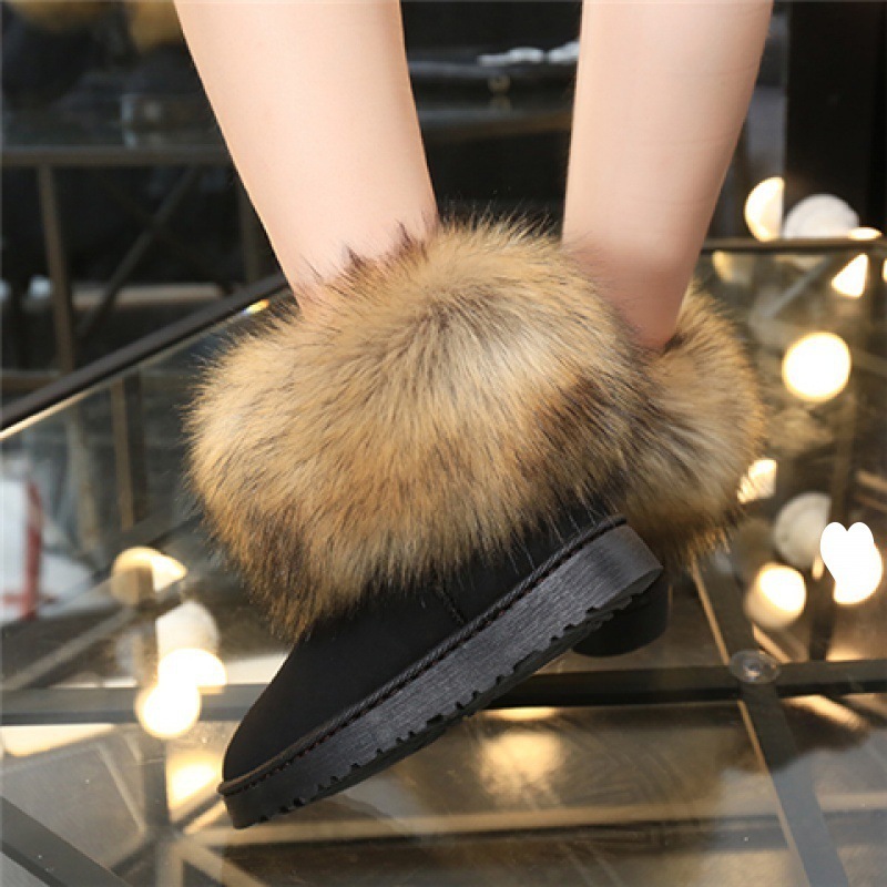 Fashion Womens Winter Raccoon Fluffy Fur Boots Casual Flat Ladies Footwear Plush Snow Boots