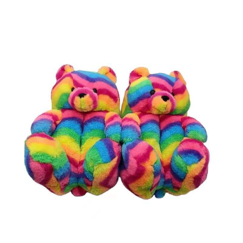 Adult Kids Lovely Animal Teddy Bears Slippers Parent-Child Bedroom Shoes Winter Warm Indoor Fuzzy Plush Home Slippers