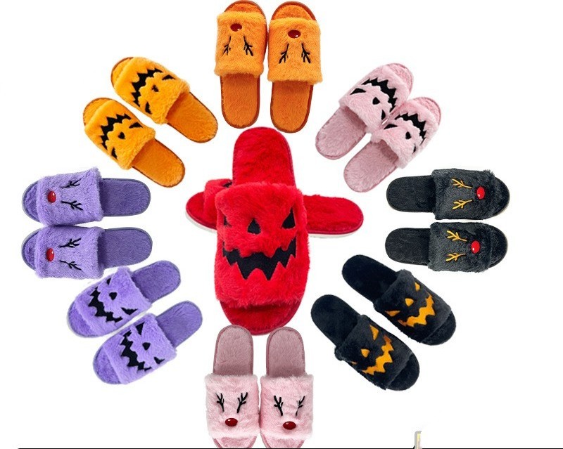 Wholesale Hot Selling Halloween Fashion Indoor House Slippers Cotton Bedroom Shoes Open Toe Classic Pumpkin Home Slippers