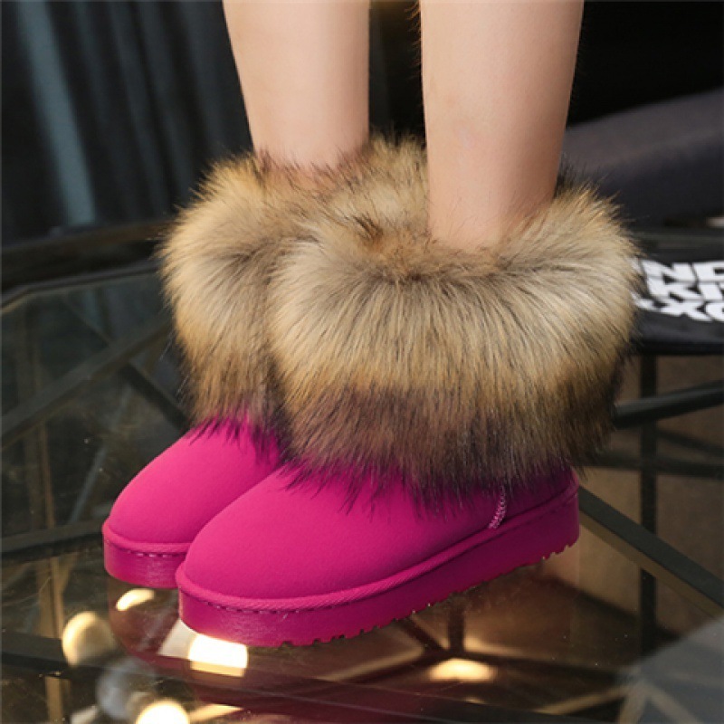 Fashion Womens Winter Raccoon Fluffy Fur Boots Casual Flat Ladies Footwear Plush Snow Boots