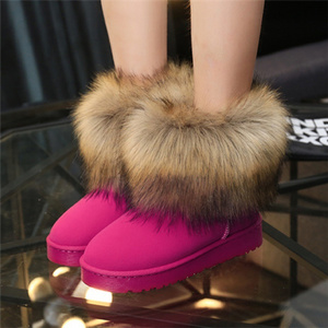 Fashion Womens Winter Raccoon Fluffy Fur Boots Casual Flat Ladies Footwear Plush Snow Boots