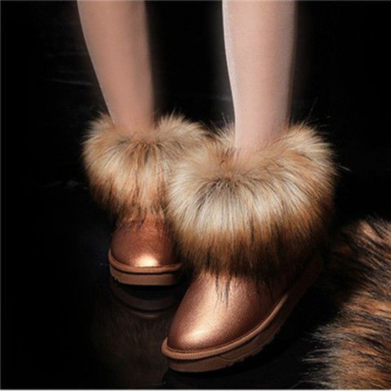 Fashion Womens Winter Raccoon Fluffy Fur Boots Casual Flat Ladies Footwear Plush Snow Boots